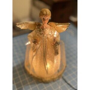 Vintage Angel Tree Topper Porcelain Head  Hands Lighted Silver Dollar City WORKS